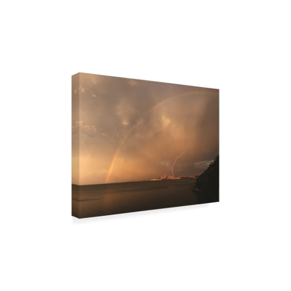 Kurt Shaffer Photographs 'Rainbow And Lightning Over Cleveland' Canvas Art,24x32